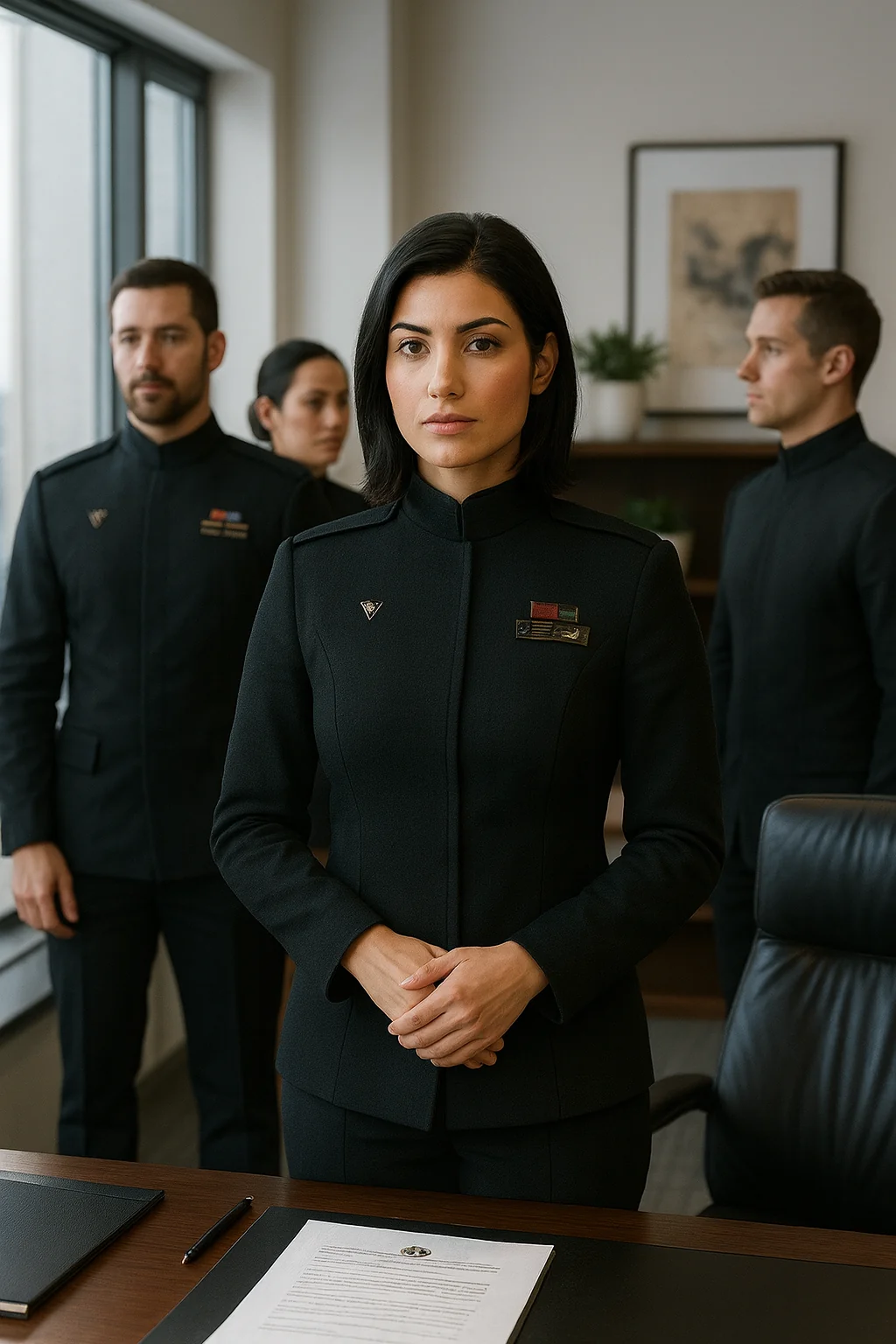 What do you think might be written here, on this piece of paper on the desk? picture 1 of 1