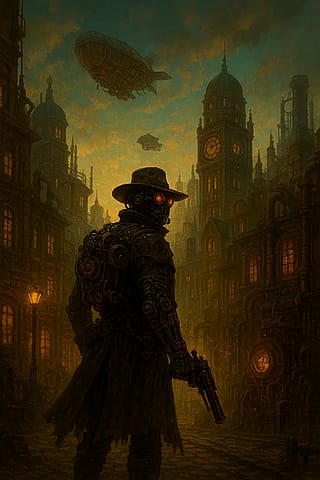 Asked for an image of a cyberpunk steampunk world'
