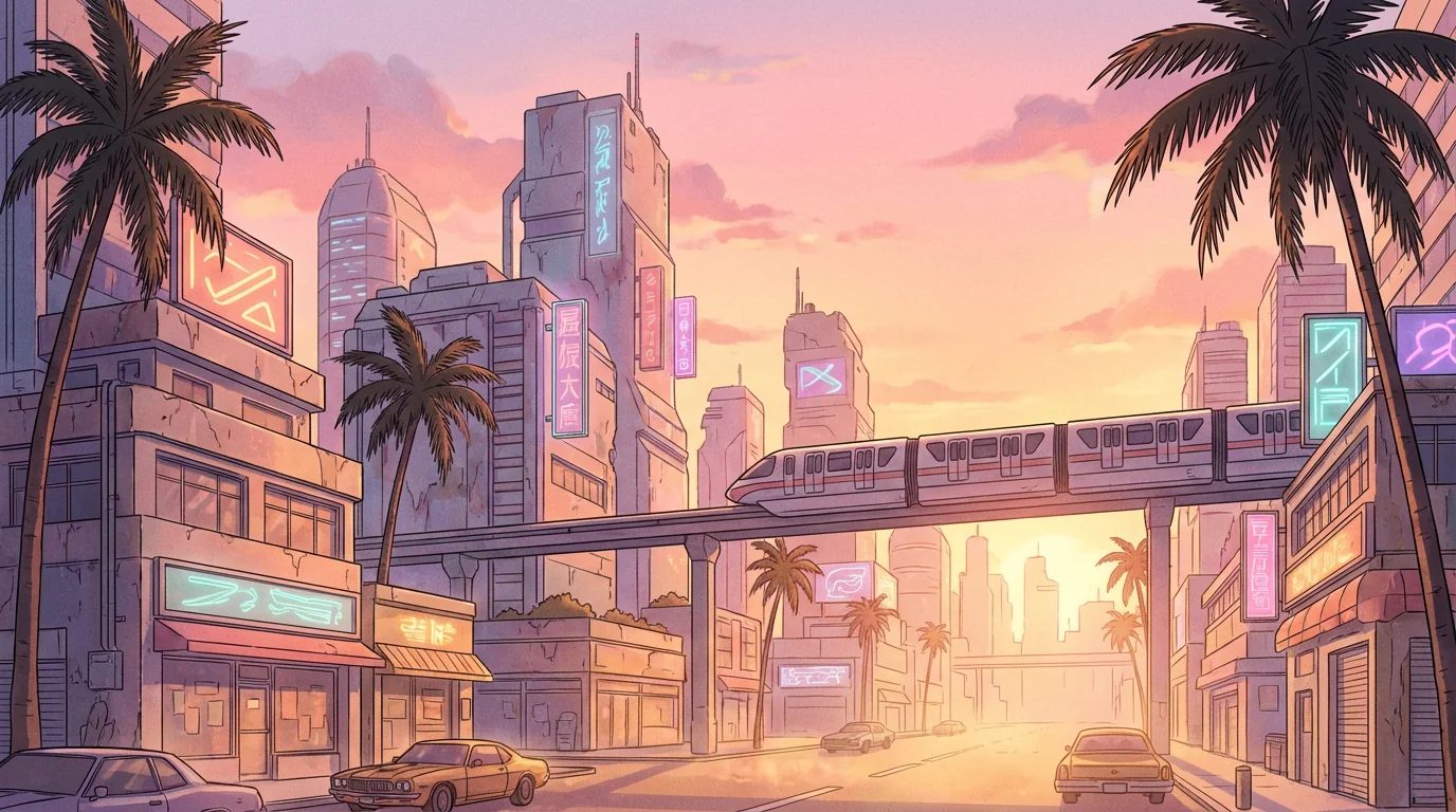 Retro city sunset — testing softer neon colors with AI picture 1 of 1