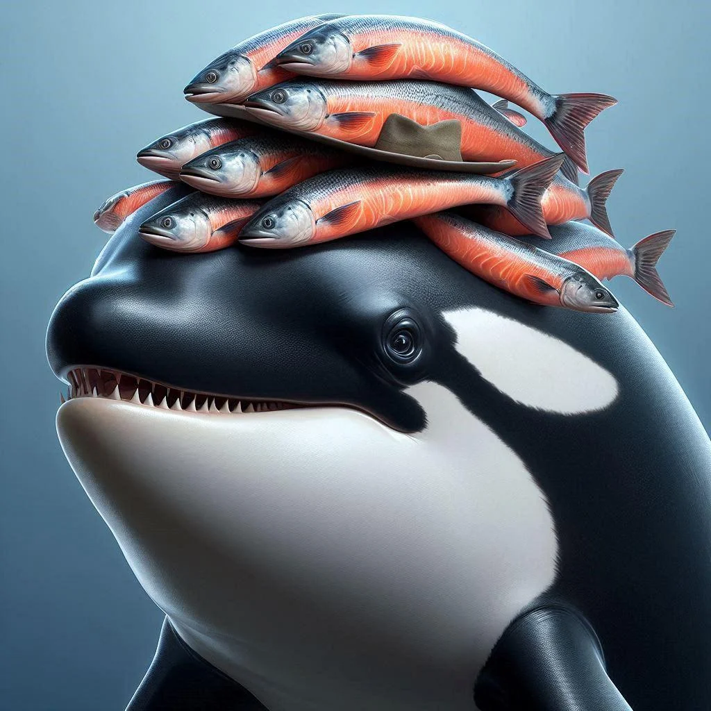 Orcas wearing Salmon hats picture 4 of 5