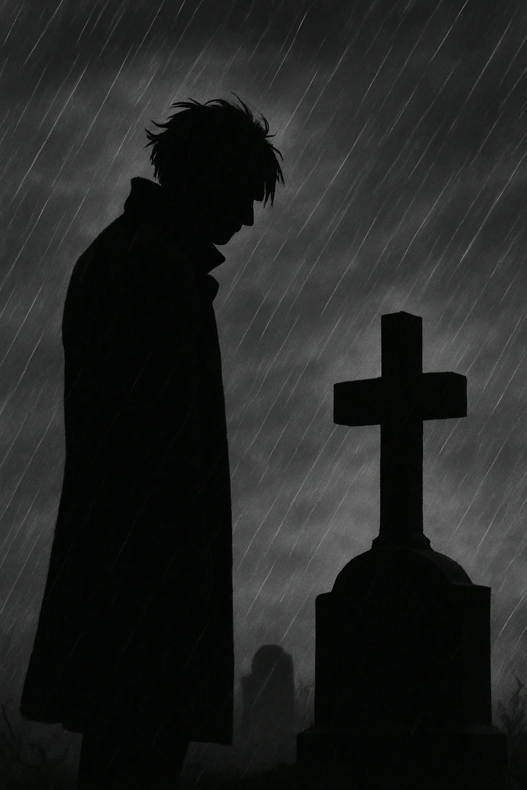 Silhouette at a Graveyard. Sad atmosphere. picture 1 of 1