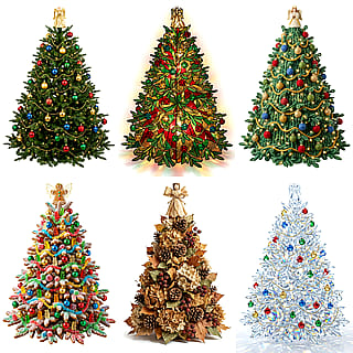 I created a traditional Christmas tree and changed it into 5 different textures (prompt attached'