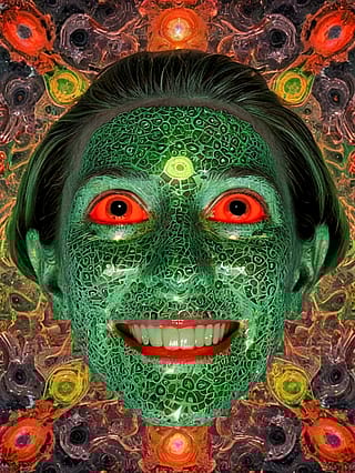 Green Grin Beneath Crimson Waves'