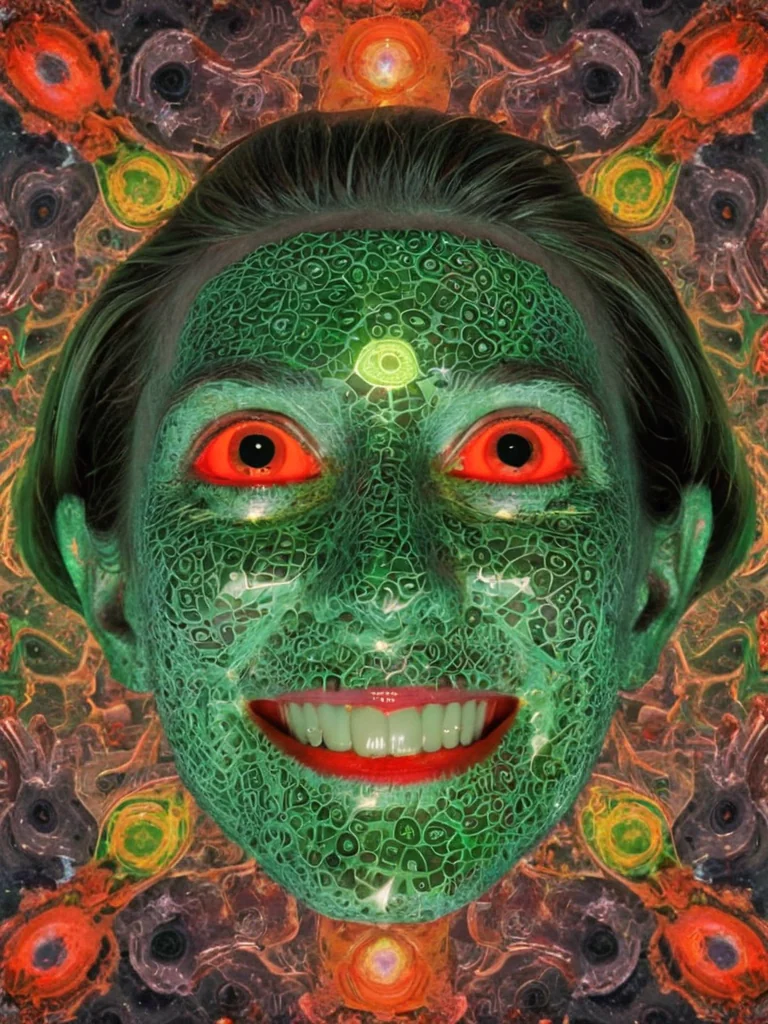 Green Grin Beneath Crimson Waves picture 1 of 1