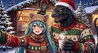Just Godzilla and Miku spreading some holiday cheer!'