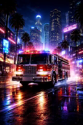 Fire truck in futuristic LA'