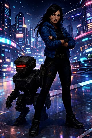 My character in a cyberpunk city.'