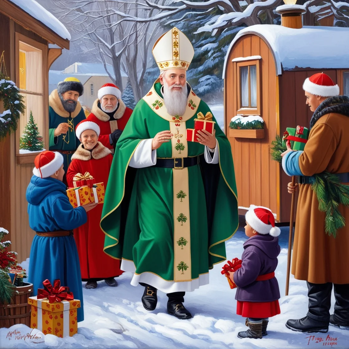 Saint Nicholas the Catholic Bishop comes from heaven to bring gifts Leonardo.ai and one Meta.ai picture 5 of 8