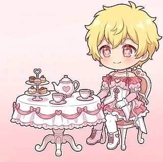 Lys (my OC) having a tea party, but he's a little lonely'
