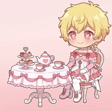 Lys (my OC) having a tea party, but he's a little lonely picture 1 of 1
