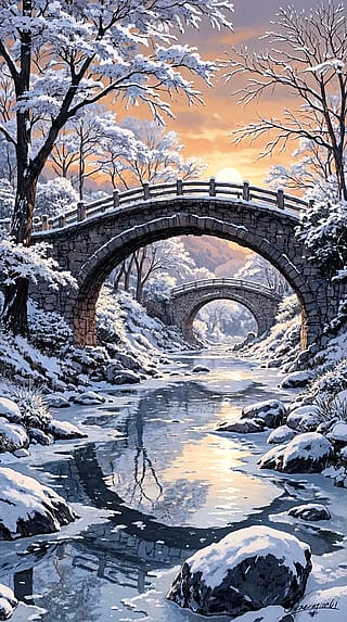 Stone Bridges in a Snowy Forest / Phone Wallpaper Archives'