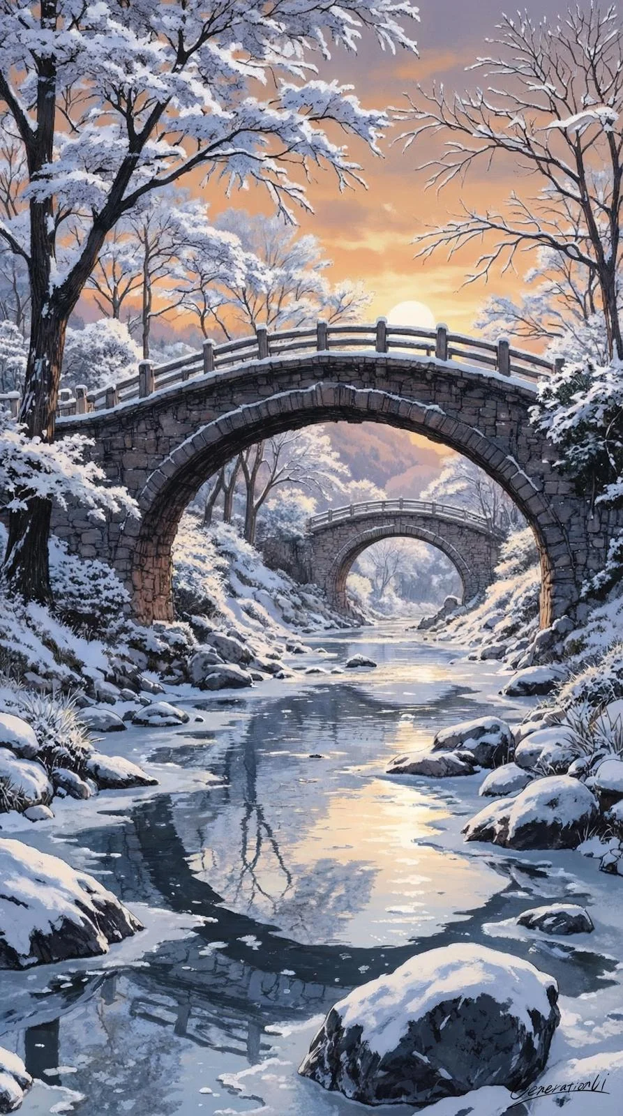 Stone Bridges in a Snowy Forest / Phone Wallpaper Archives picture 1 of 1