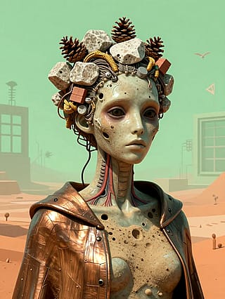 Red Petals Pulse Beneath Gear‑Ed Skin'