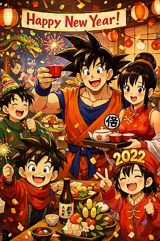 Goku celebrating new year'