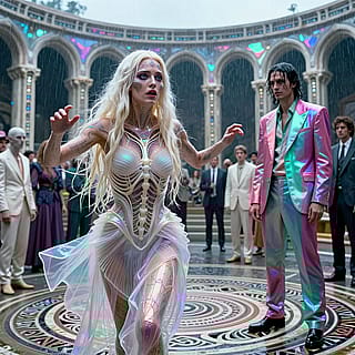 Skeletal Blue Strides Under Pink Dusk'