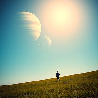 Today in my dream in a meadow along with someone i saw Jupiter with all of it's moons, the planet were huge as if it were near, more near than our moon is, also next to it was another planet as well.'