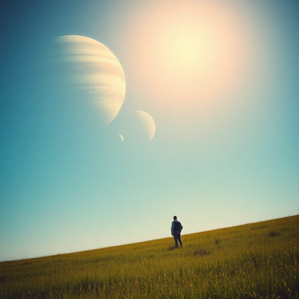 Today in my dream in a meadow along with someone i saw Jupiter with all of it's moons, the planet were huge as if it were near, more near than our moon is, also next to it was another planet as well. picture 1 of 4