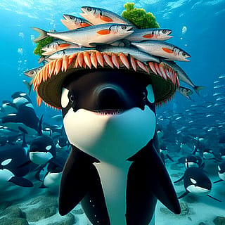 More orcas wearing salmon hats'