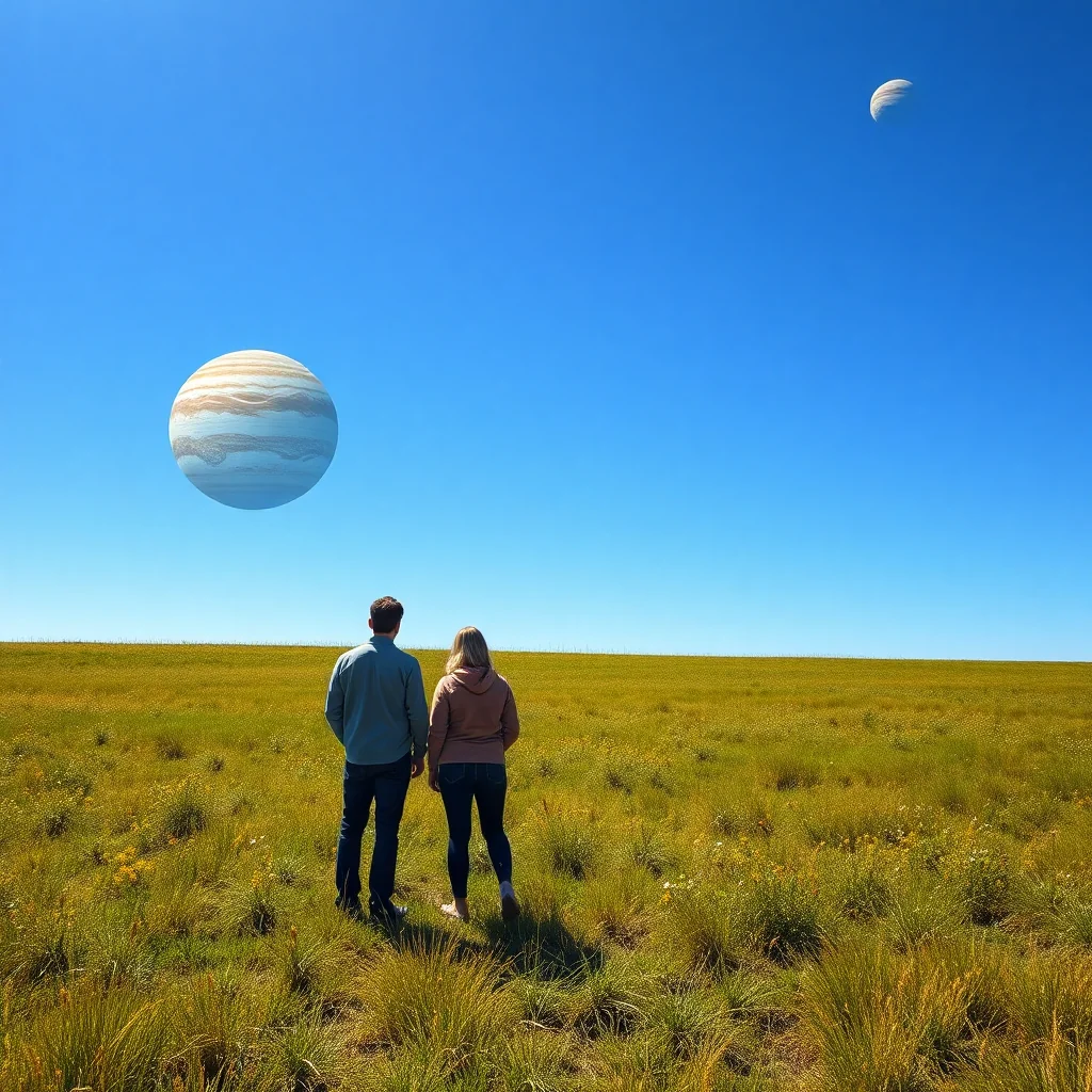 Today in my dream in a meadow along with someone i saw Jupiter with all of it's moons, the planet were huge as if it were near, more near than our moon is, also next to it was another planet as well. picture 2 of 4