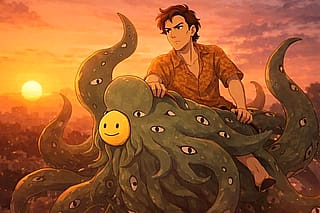 He thought he tamed it - Abstract art, dark fantasy'