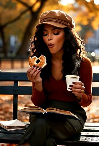 Just a Girl, Her Bagel, Coffee, Book, and a Small Pile of Napkins'