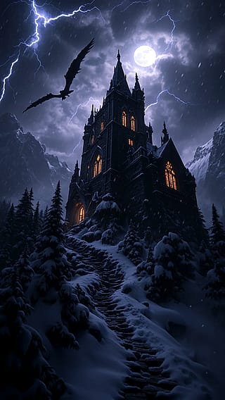 The storm outside rages, but the lights within defy it.'