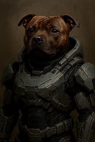 Staffy in Armor'
