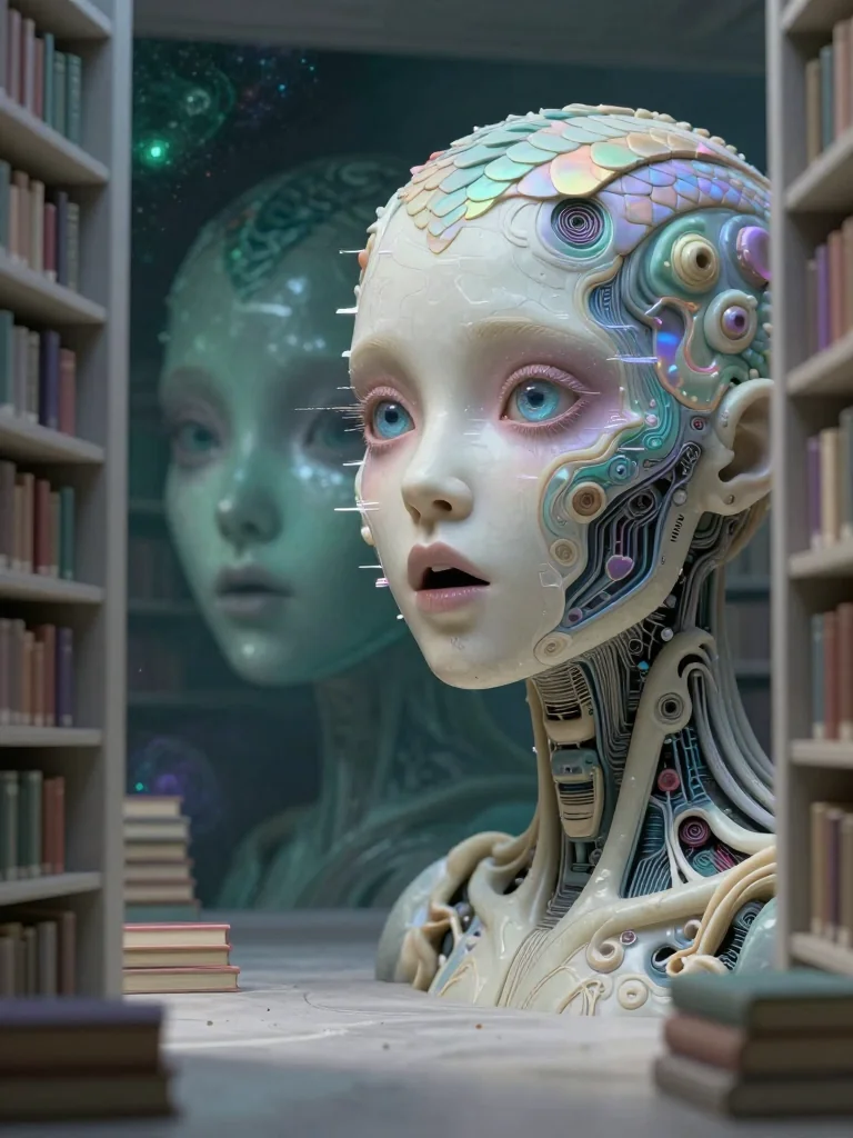 Between books and beads a silent gaze picture 1 of 1