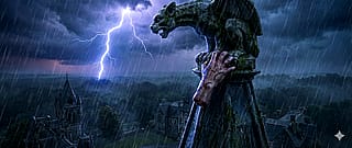 The storm watcher atop Nevermore's highest spire'