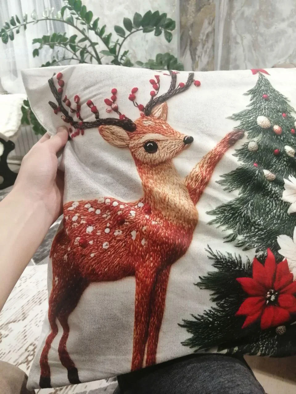 I found this fascinating pillow in my aunt's house. This is so cute. A mutant Christmas reindeer. picture 1 of 1