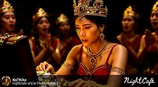 The princess, they find an open wooden chest in cave.'