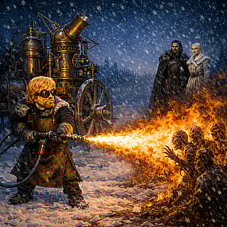 What if Tyrion Lannister used his genius to create a medieval flamethrower weapon to even the odds against the Night King's undead hordes?'