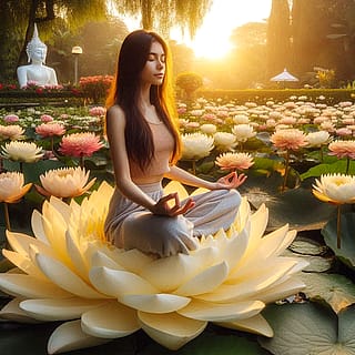 Meditating Girl Sitting on a Giant Lotus'