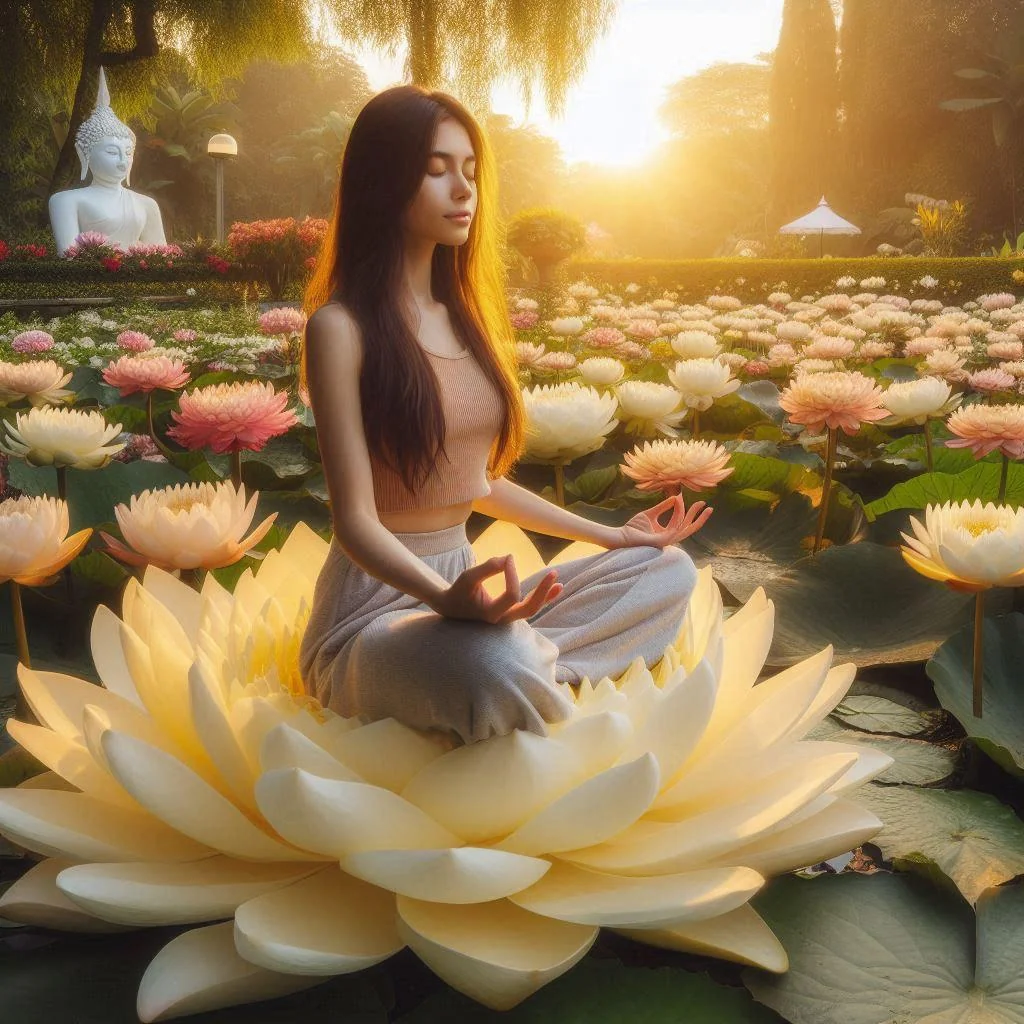 Meditating Girl Sitting on a Giant Lotus picture 1 of 1