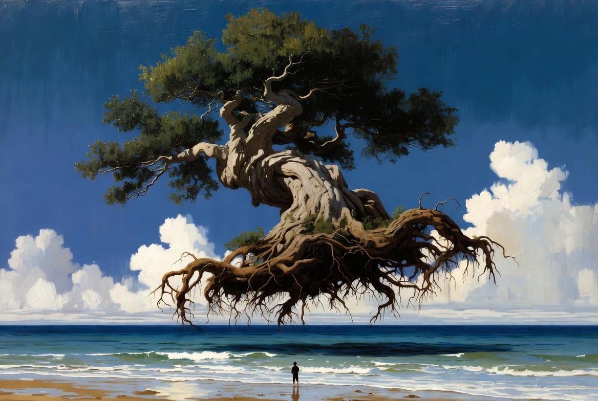 Flying tree above ocean picture 1 of 1