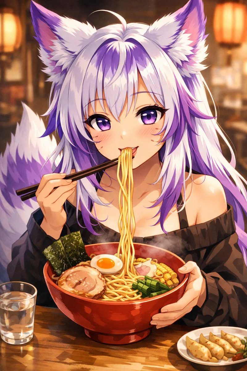 I give you a Foxigen with purple highlights eating ram... picture 1 of 1