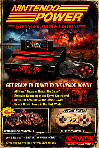SNES Stranger Things Edition In Nintendo Power Magazine With Two Limited Edition Controllers'
