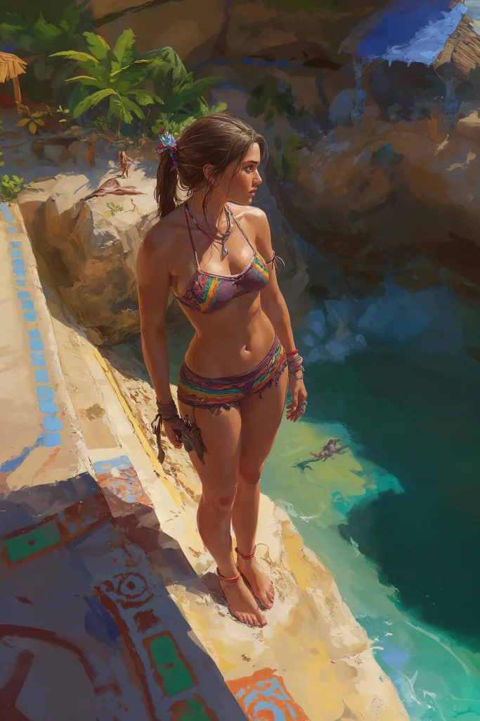 Young Lara Croft enjoying some quiet time in paradise picture 6 of 6