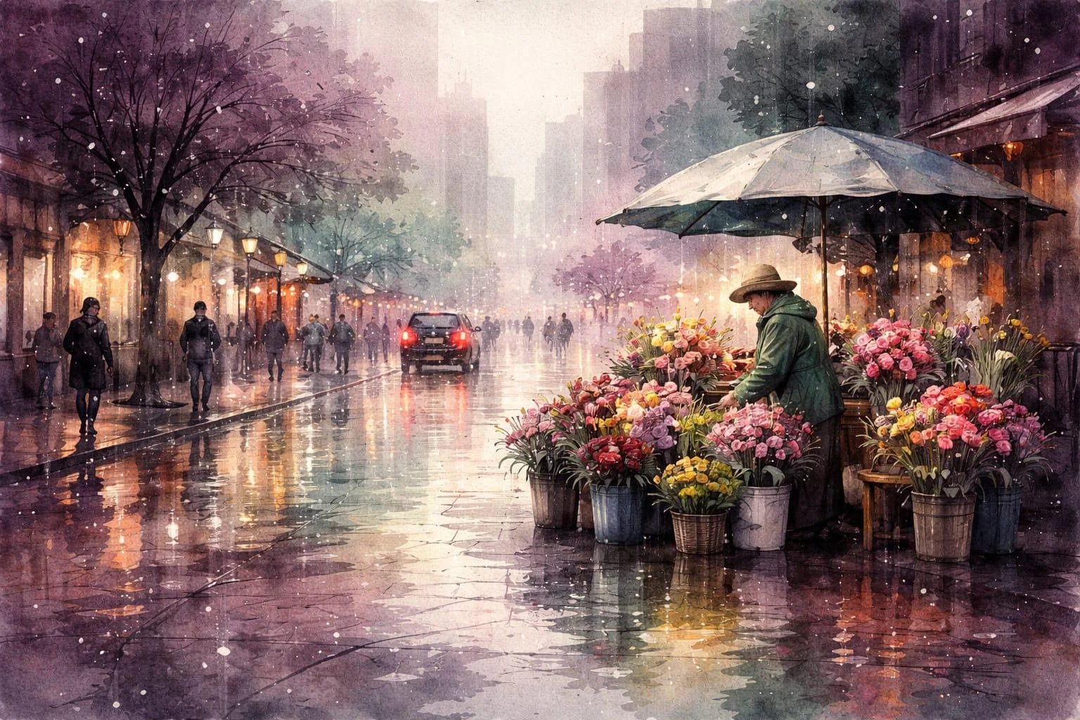 Flower vendor on a rainy day! picture 1 of 1