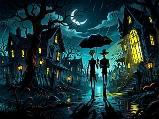 Walking Through a Rainy, Eerie Gothic Neighborhood: PROMPT INCLUDED'