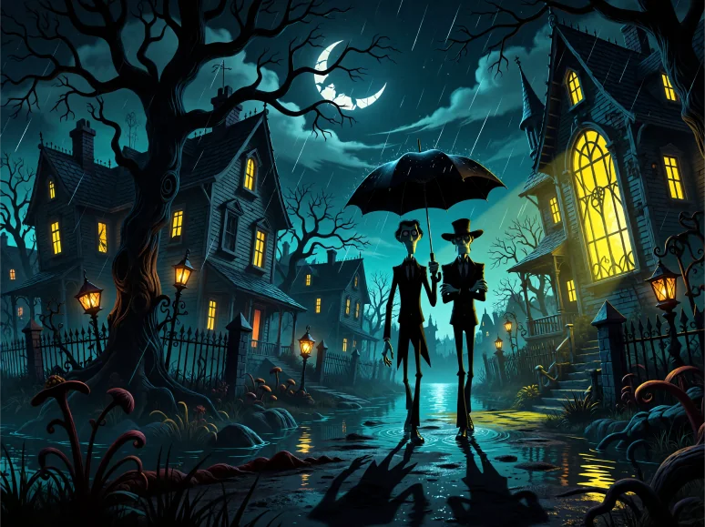 Walking Through a Rainy, Eerie Gothic Neighborhood: PROMPT INCLUDED picture 1 of 1