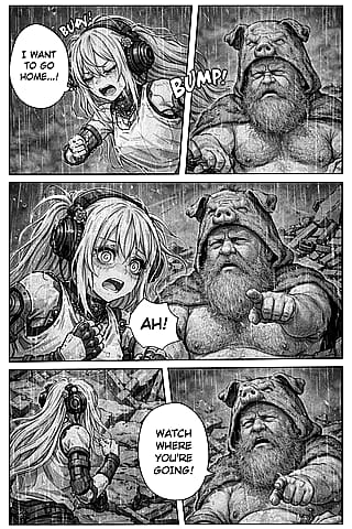 Honestly? I don't know what title to give it... Android girl meets pig man, perhaps?'