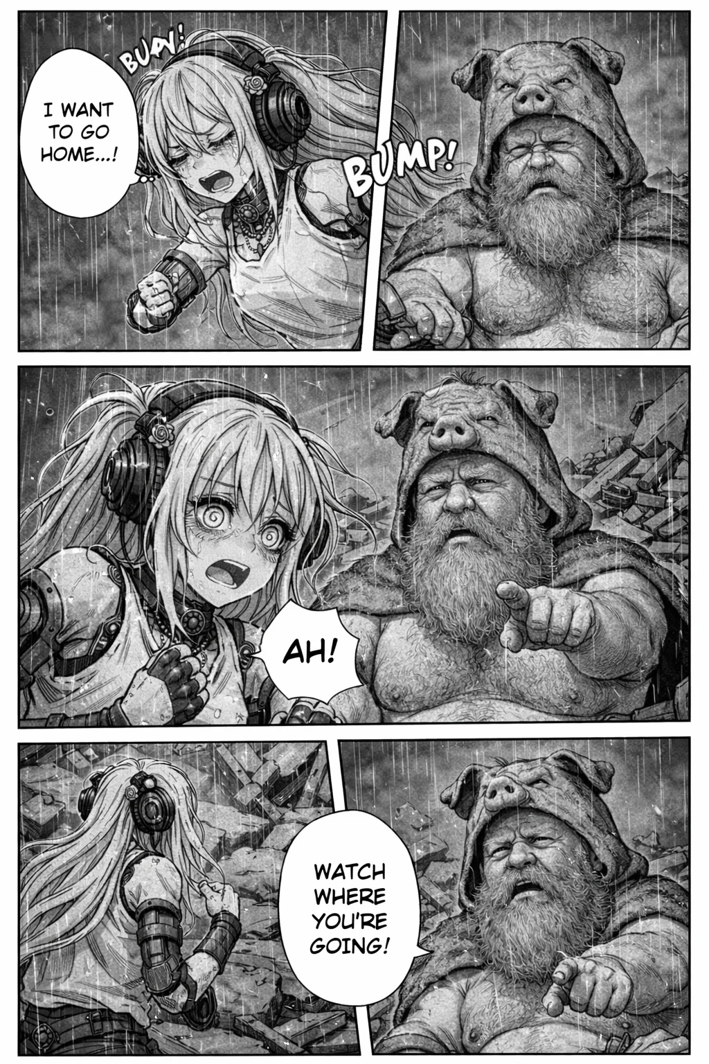 Honestly? I don't know what title to give it... Android girl meets pig man, perhaps? picture 1 of 2