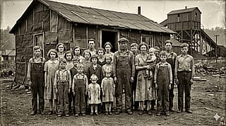 During the Great Depression, a coal miner poses with his wife and 22 children.'