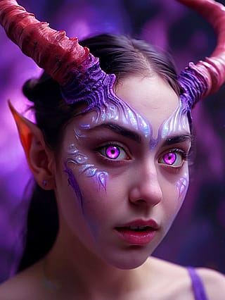 Shadows embrace a horned gaze'