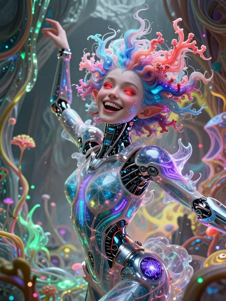 Blue eyes, red glow, tentacle dance in psychedelic crystals picture 1 of 1