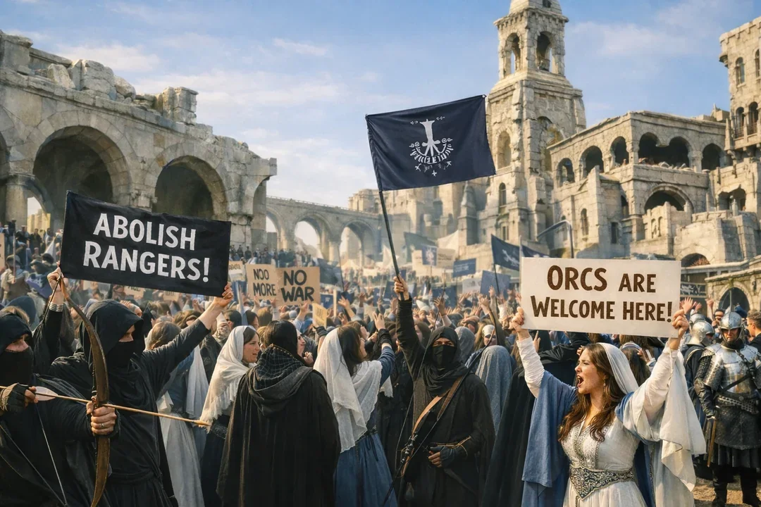 Protest against the brutal persecution of undocumented orcs in Gondor picture 1 of 1