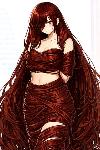 Anime girl wearing her hair as a clothing'