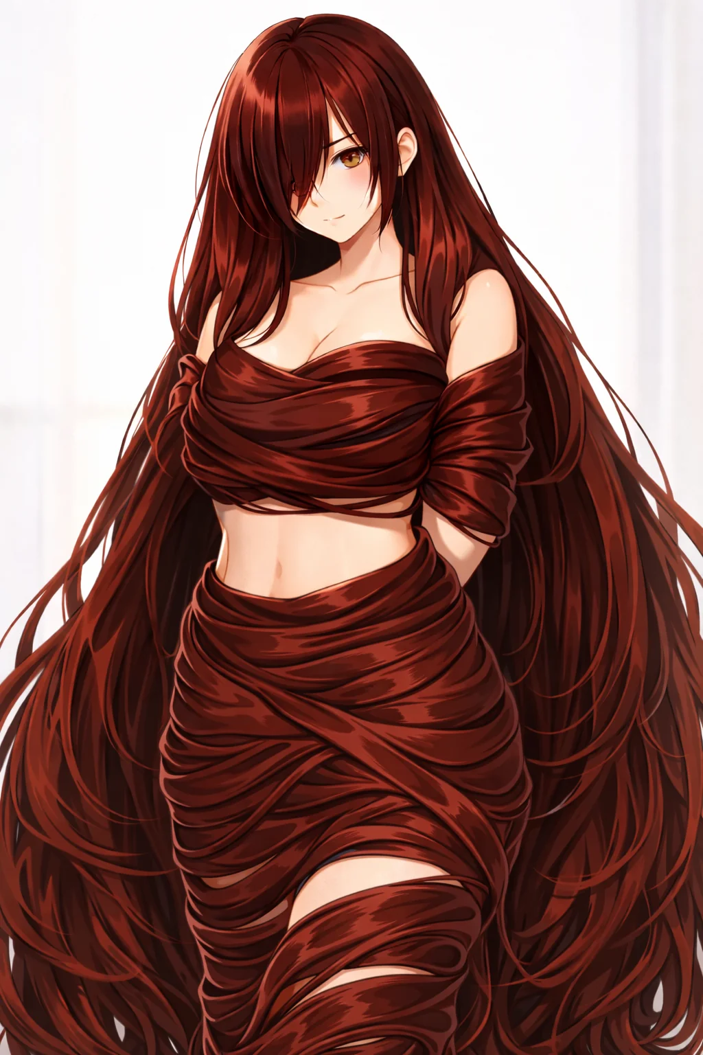 Anime girl wearing her hair as a clothing picture 1 of 1