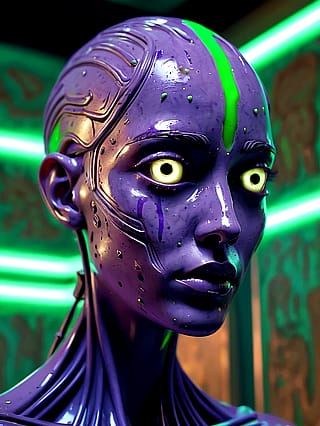 Silicon heart beats in violet dusk'